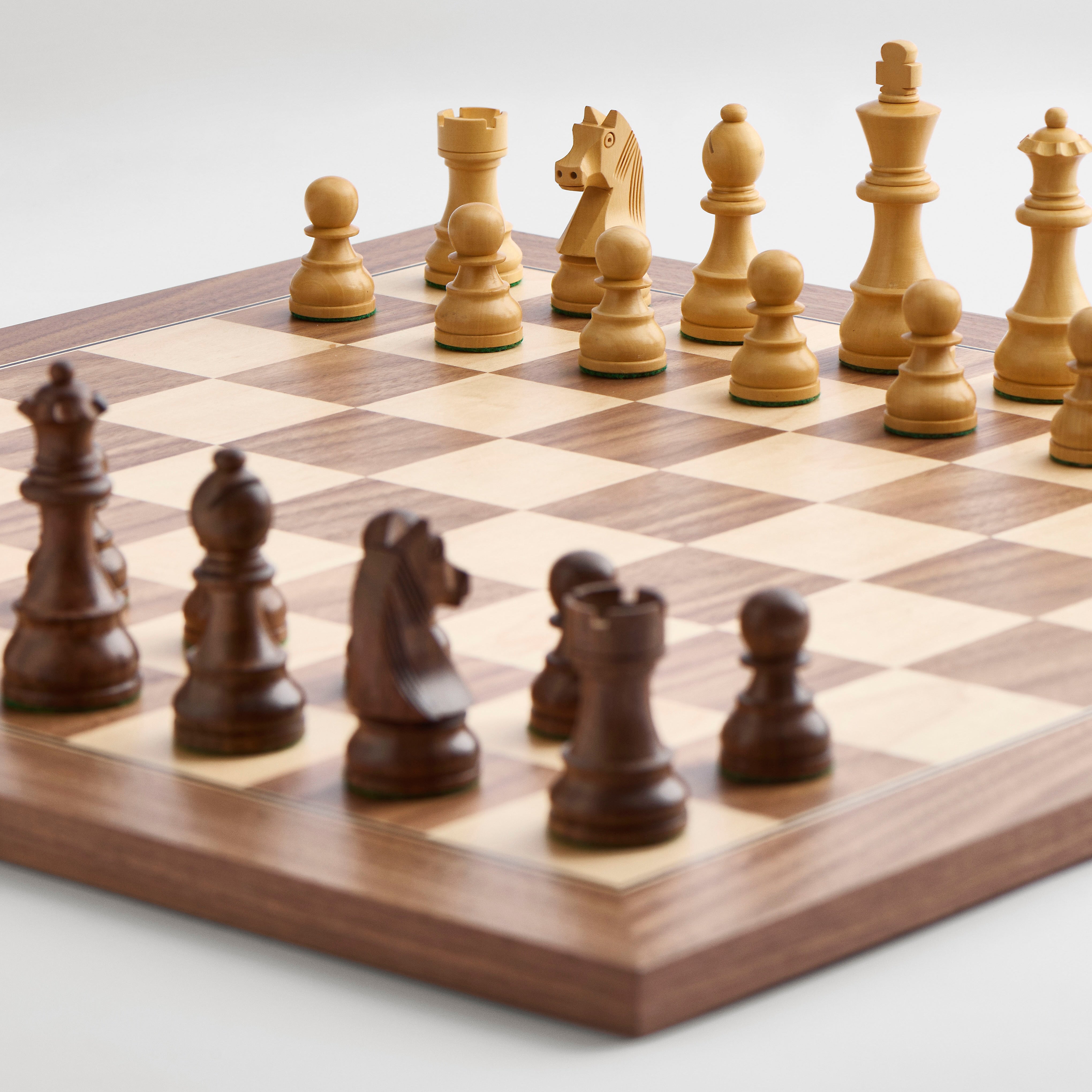 Close view of the Norwald tournament-size wooden chess set
